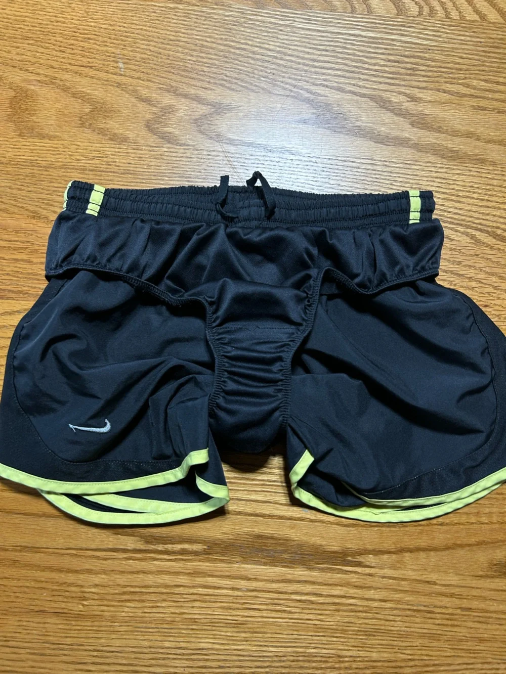 Nike Women's Dri-Fit Black Athletic Shorts with Lime Accent Size Small